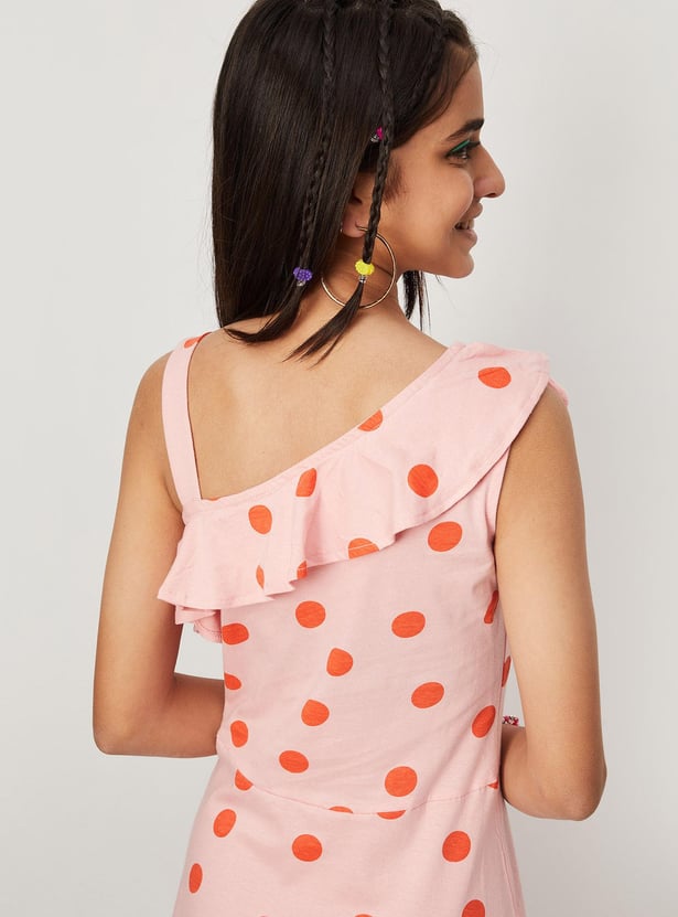 Girls Printed One-Shoulder Ruffle Dress