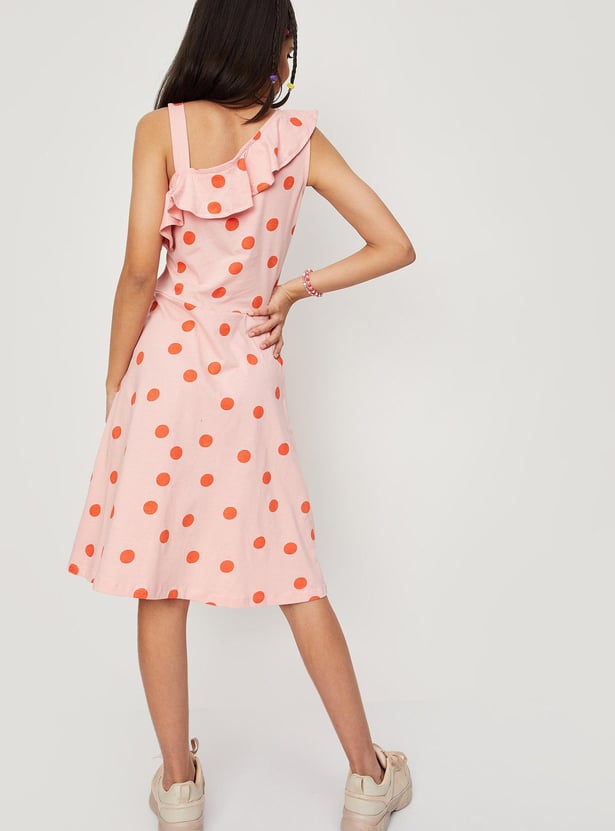 Girls Printed One-Shoulder Ruffle Dress