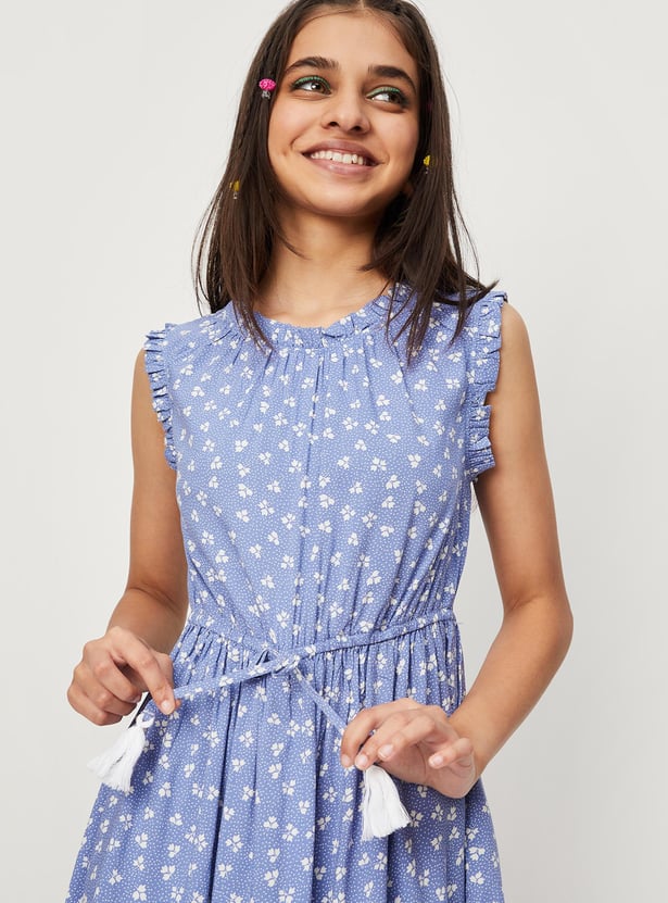 Girls Floral Print Sleeveless Dress