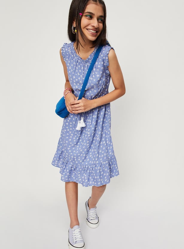 Girls Floral Print Sleeveless Dress