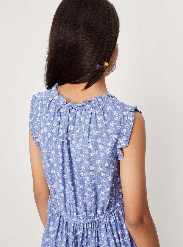 Girls Floral Print Sleeveless Dress