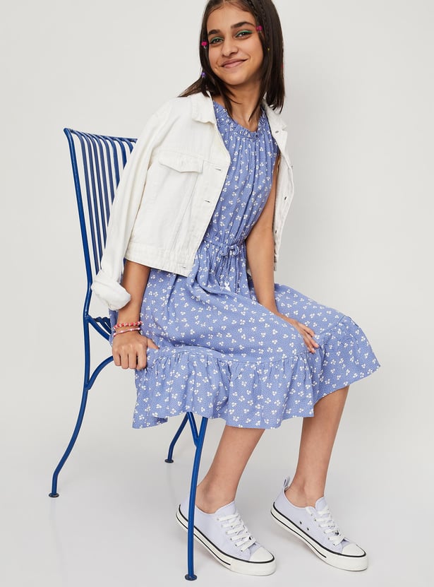 Girls Floral Print Sleeveless Dress