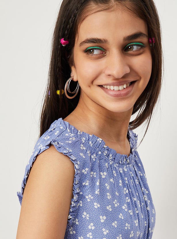 Girls Floral Print Sleeveless Dress