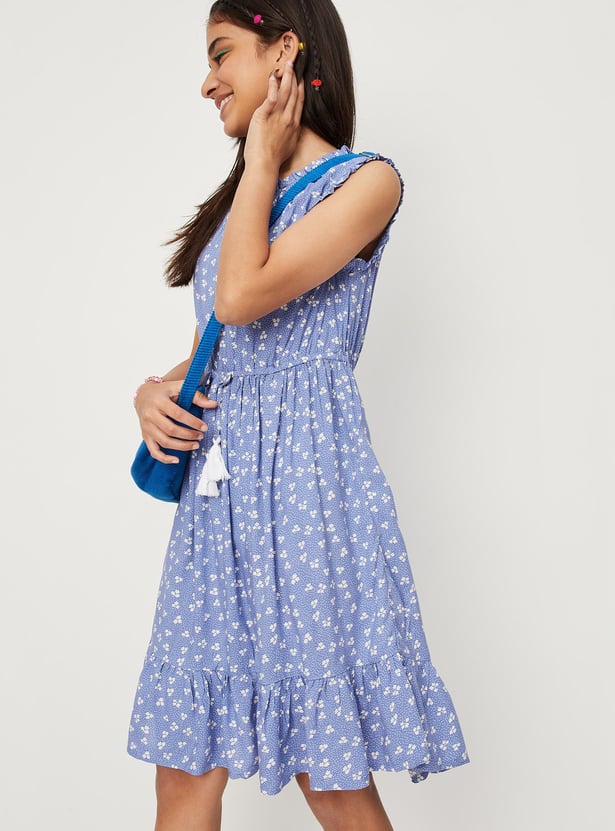 Girls Floral Print Sleeveless Dress