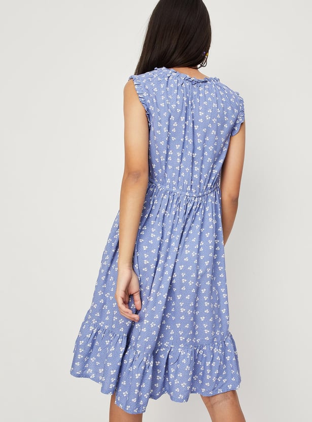 Girls Floral Print Sleeveless Dress