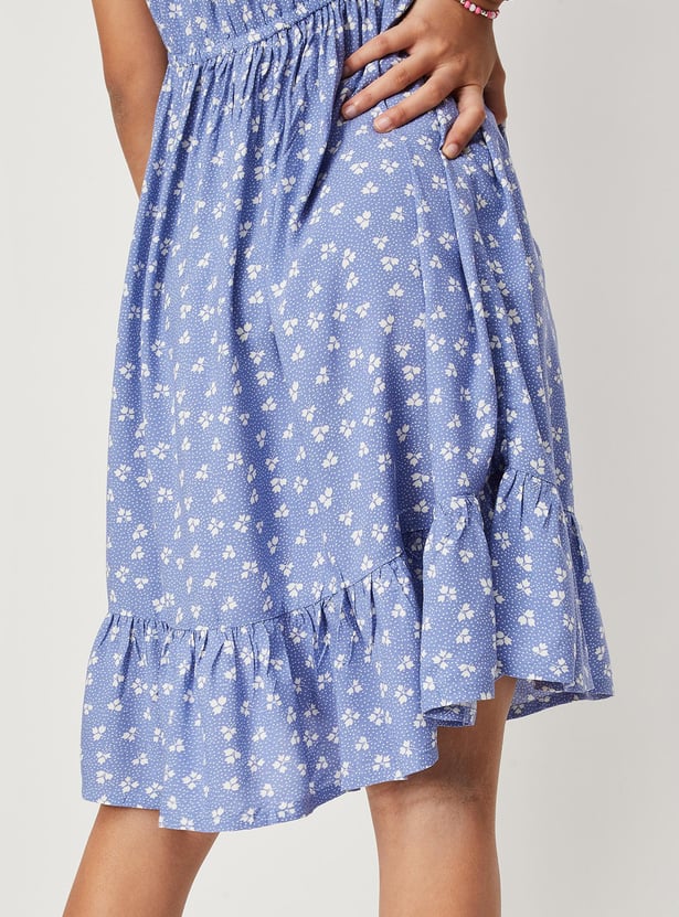 Girls Floral Print Sleeveless Dress