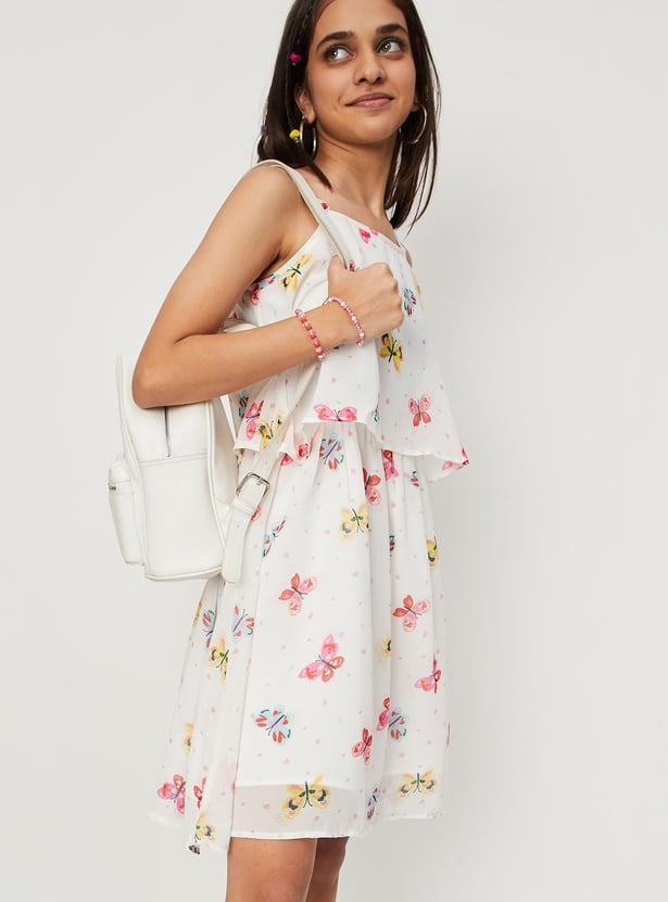 Girls Floral Print Strappy Dress