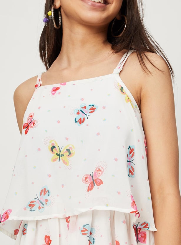 Girls Floral Print Strappy Dress