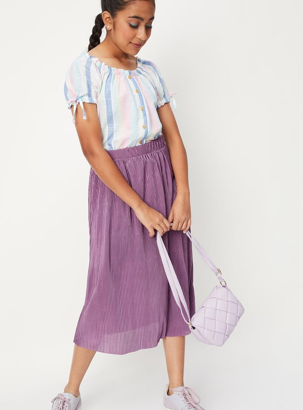 Girls Striped Tie-Up Sleeve Top