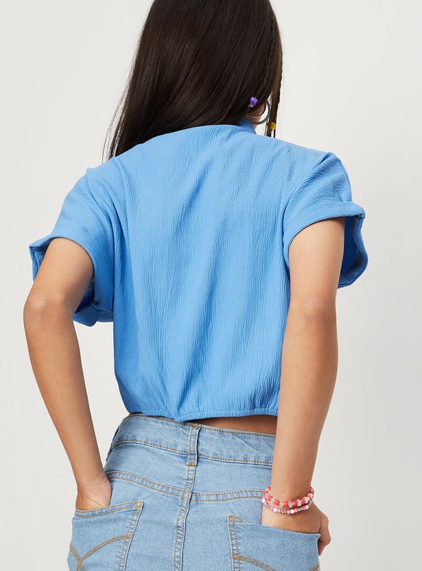 Girls Solid Crop Knotted Top