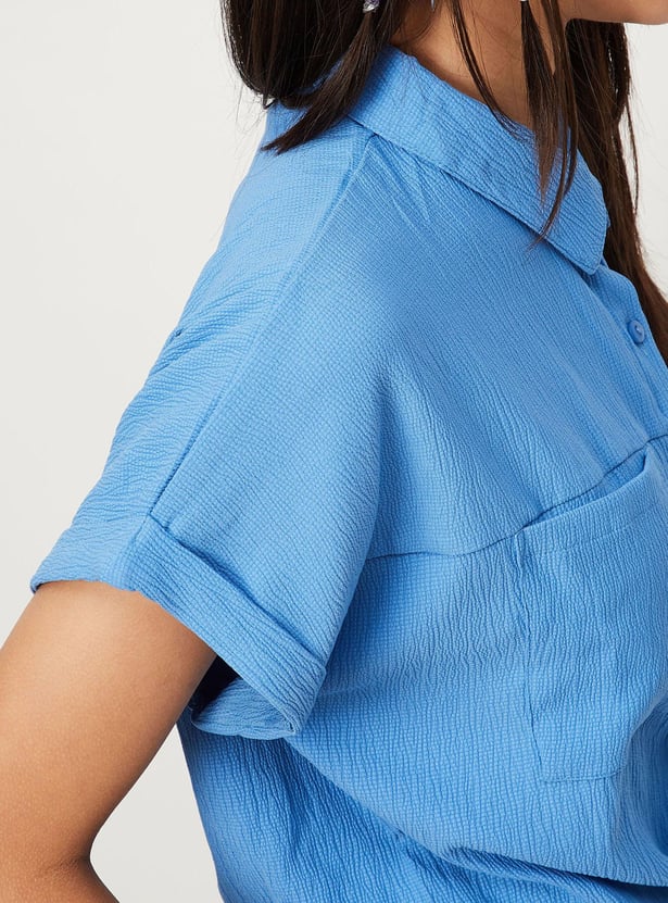 Girls Solid Crop Knotted Top