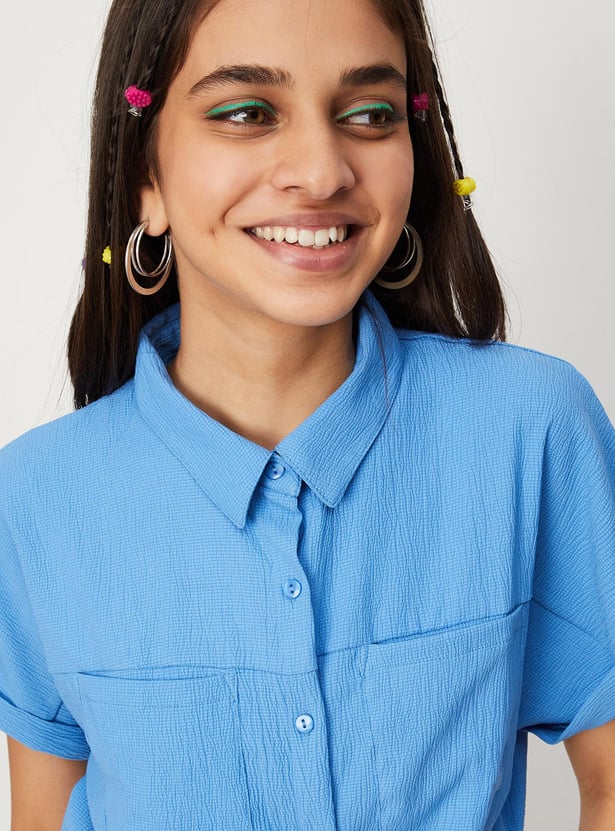 Girls Solid Crop Knotted Top