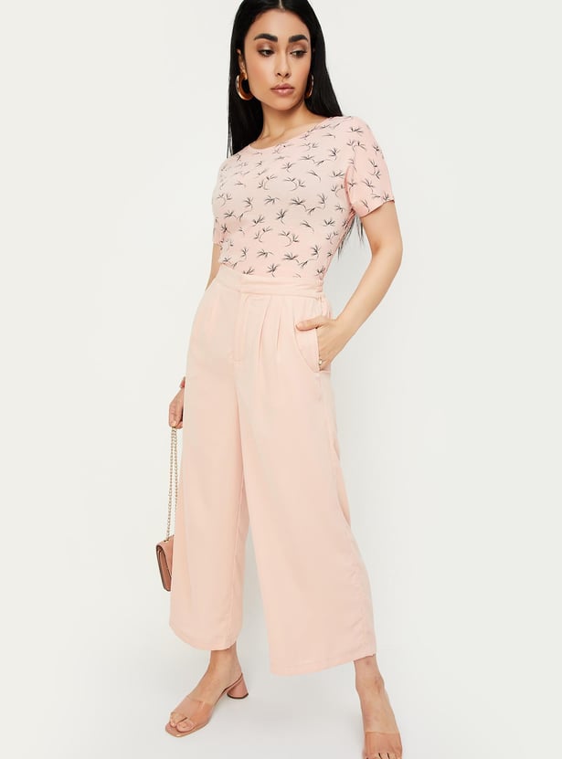 Women Solid Wide Leg Trousers