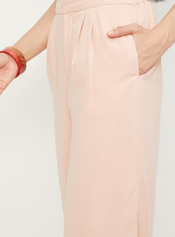 Women Solid Wide Leg Trousers