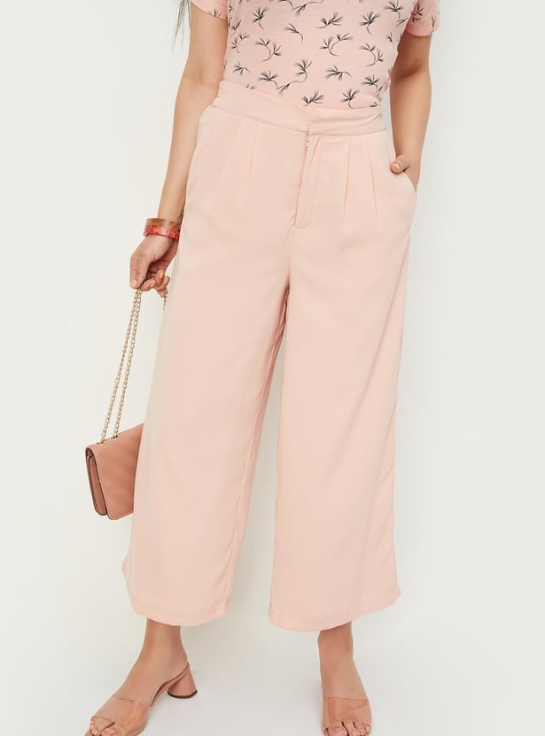Women Solid Wide Leg Trousers