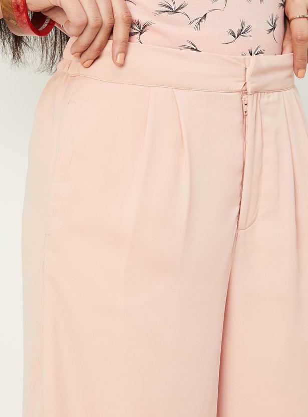 Women Solid Wide Leg Trousers