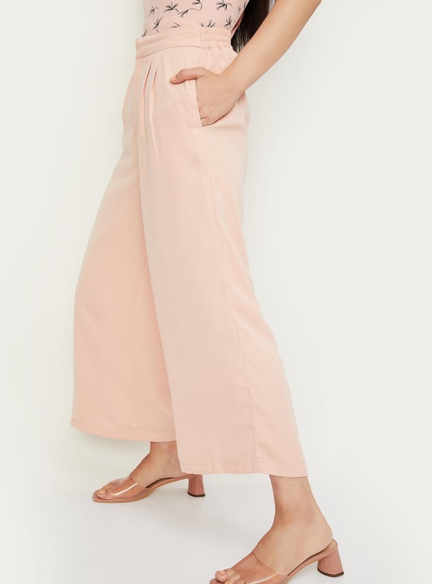 Women Solid Wide Leg Trousers