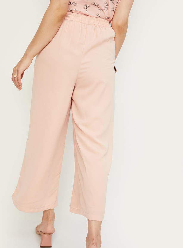 Women Solid Wide Leg Trousers