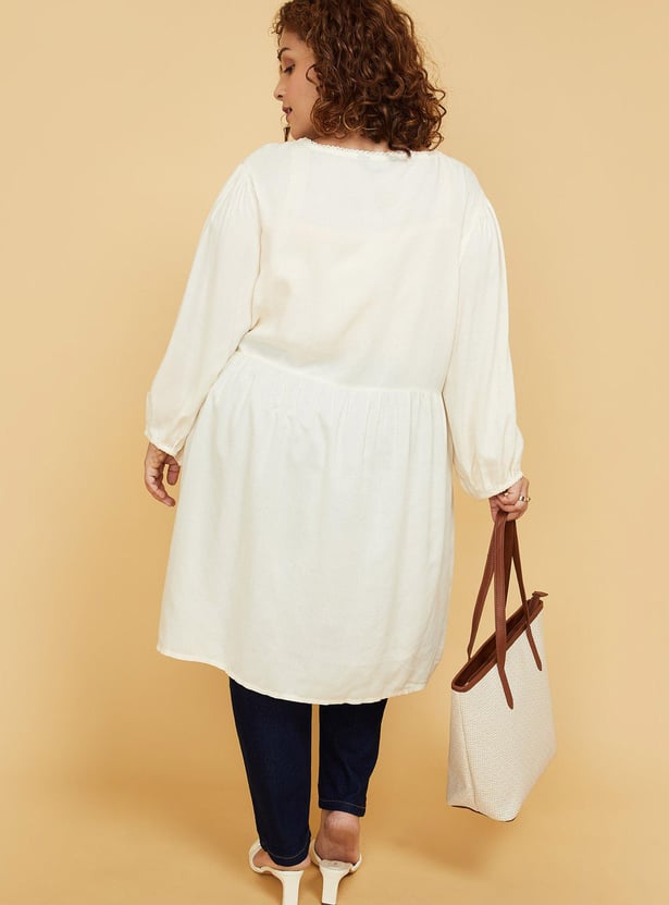 Women Embroidered V-neck Tunic