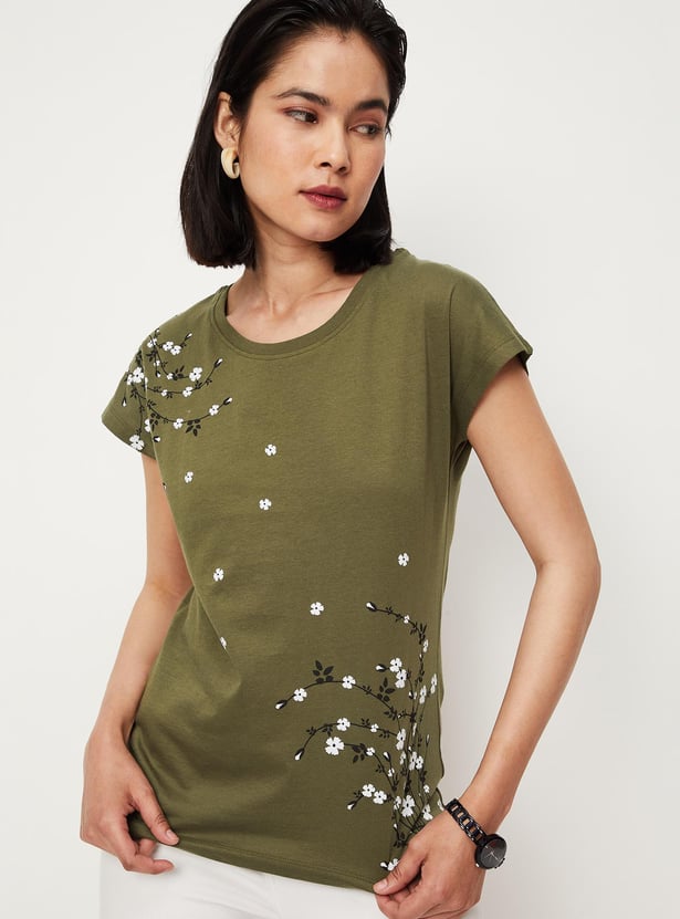 Women Floral Printed Round Neck T-shirt