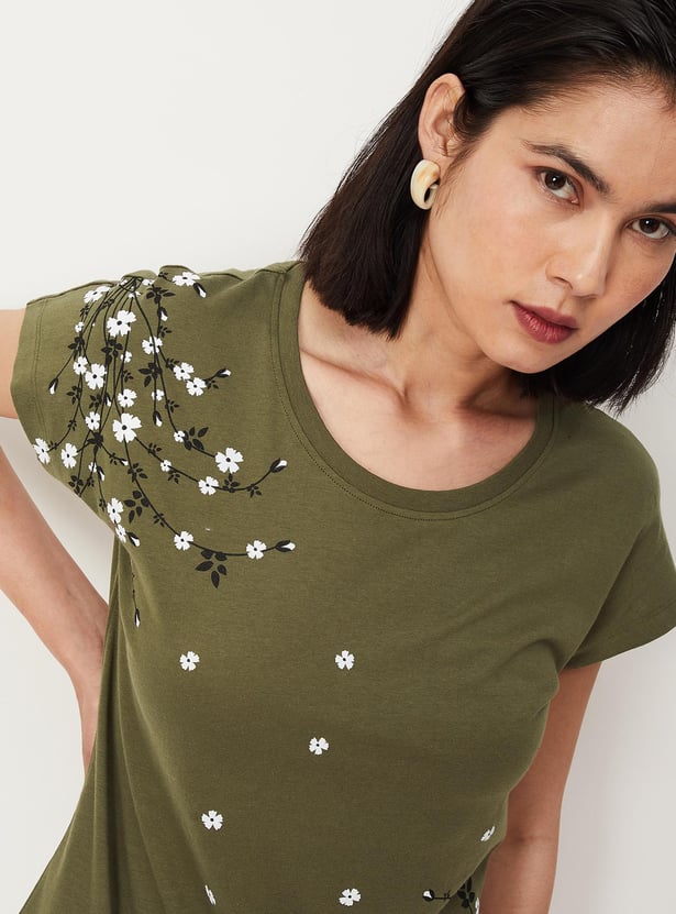 Women Floral Printed Round Neck T-shirt