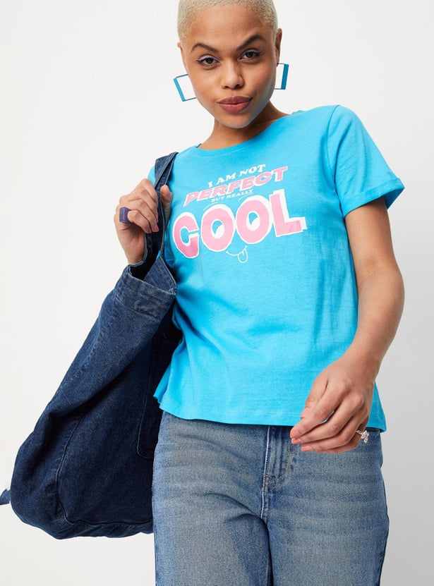 Women Slogan Printed Round Neck T-shirt