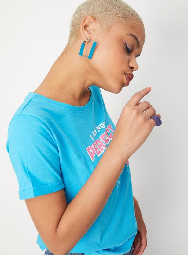 Women Slogan Printed Round Neck T-shirt