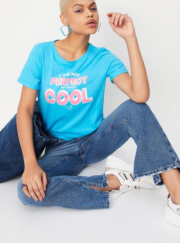 Women Slogan Printed Round Neck T-shirt
