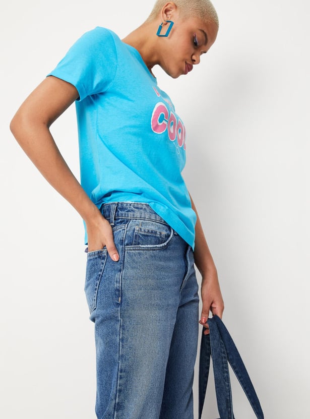 Women Slogan Printed Round Neck T-shirt