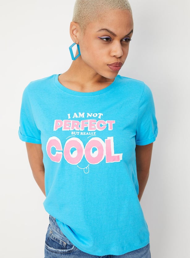 Women Slogan Printed Round Neck T-shirt