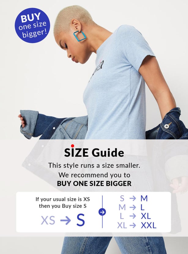 Women Slogan Printed T-shirt with Round Neck