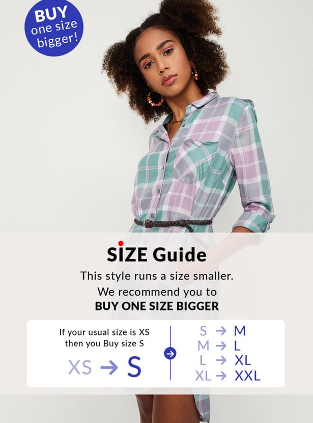 Women Checked Yarn Dyed Belted Tunic