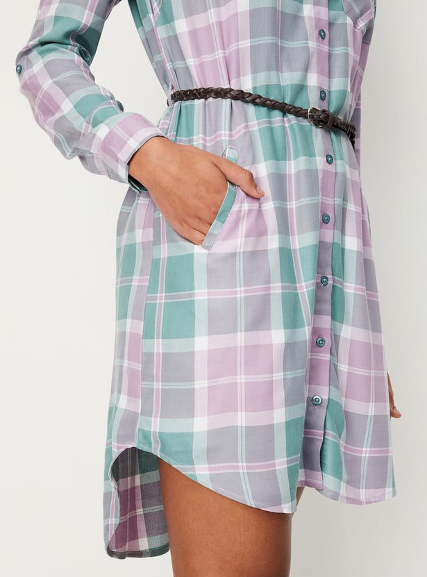Women Checked Yarn Dyed Belted Tunic