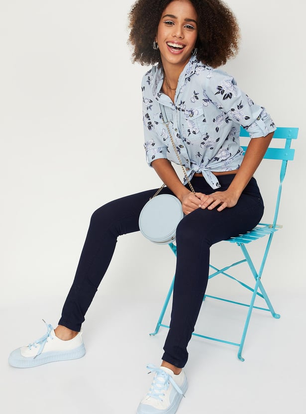 Women Floral Printed Double Pocket Shirt
