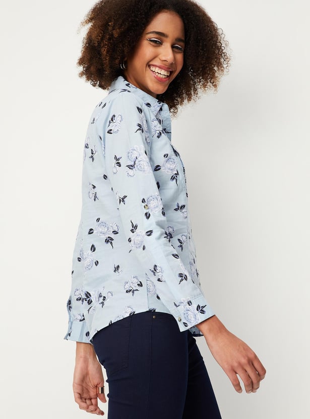 Women Floral Printed Double Pocket Shirt