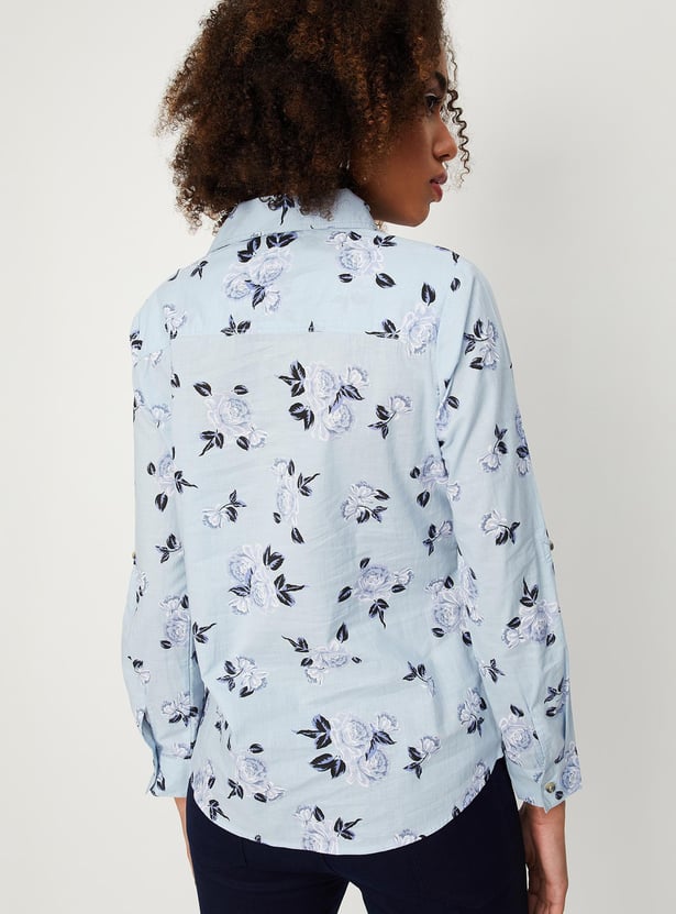 Women Floral Printed Double Pocket Shirt