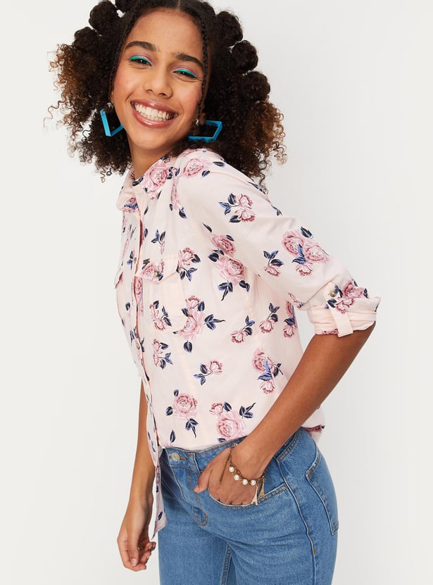 Women Floral Printed Double Pocket Shirt