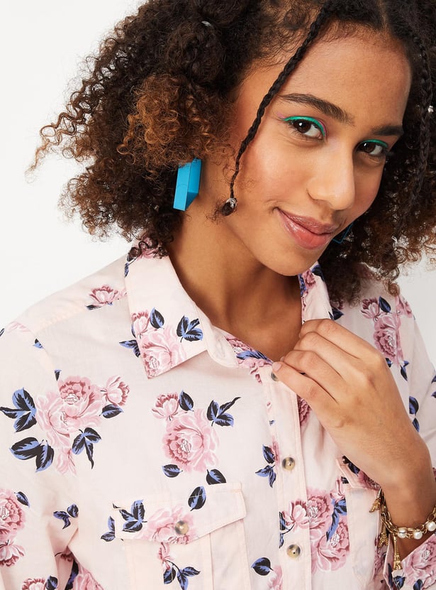 Women Floral Printed Double Pocket Shirt