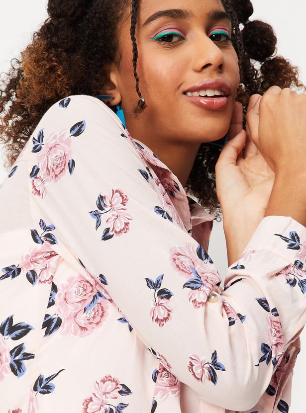 Women Floral Printed Double Pocket Shirt