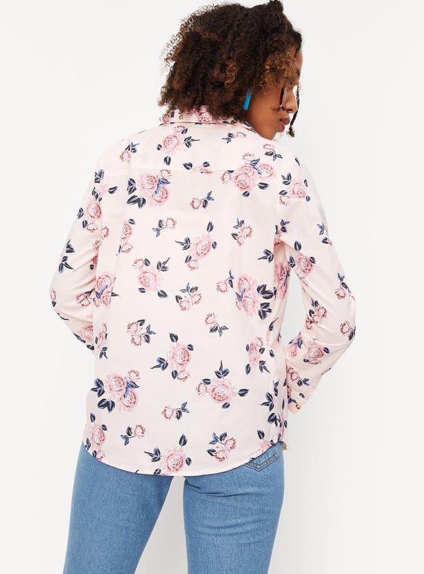 Women Floral Printed Double Pocket Shirt