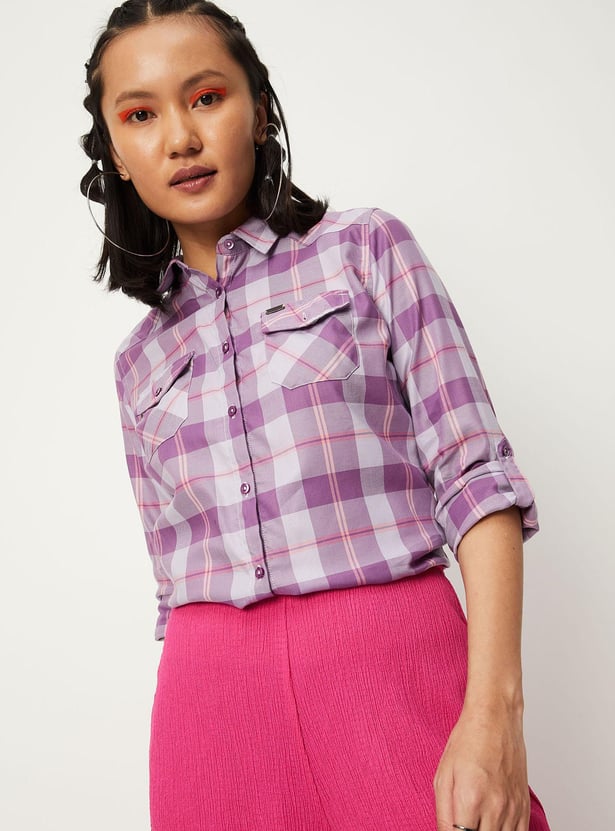 Women Checked Yarn Dyed Casual Shirt