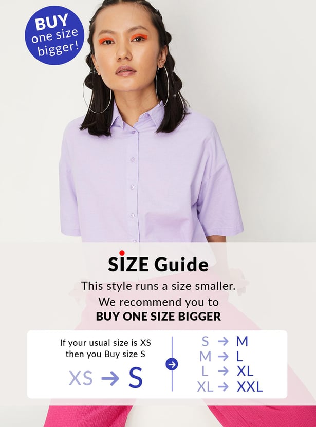 Women Solid Boxy Crop Shirt