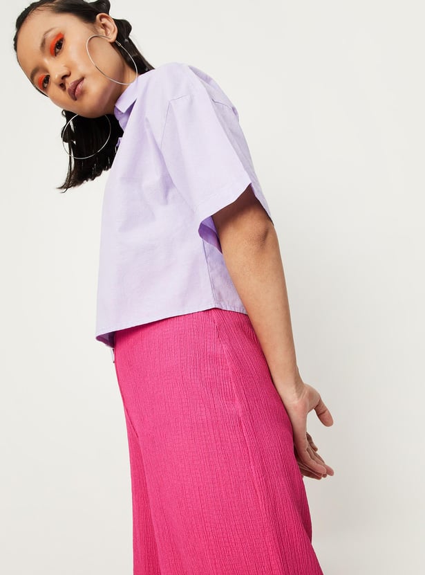 Women Solid Boxy Crop Shirt