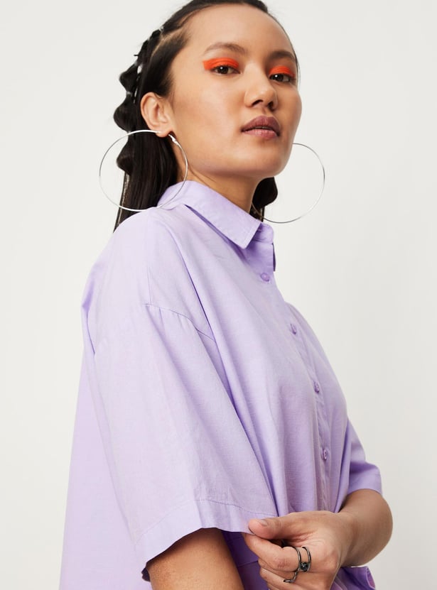 Women Solid Boxy Crop Shirt