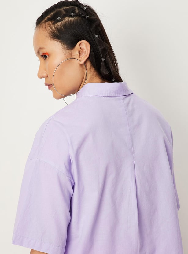 Women Solid Boxy Crop Shirt