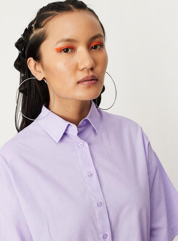 Women Solid Boxy Crop Shirt