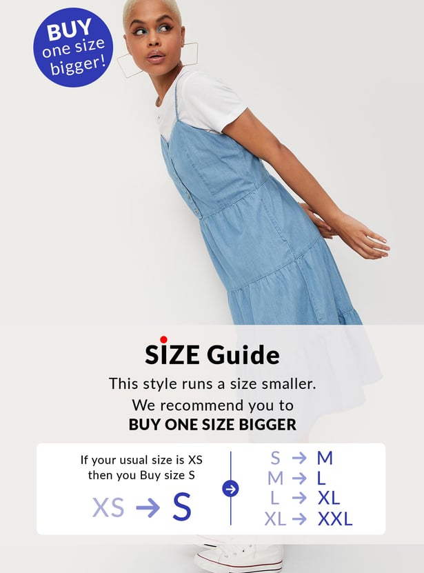 Women Solid Denim A-line Dress with T-shirt