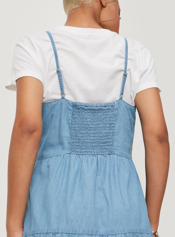 Women Solid Denim A-line Dress with T-shirt