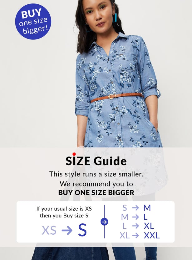 Women Floral Printed Belted Shirt Dress