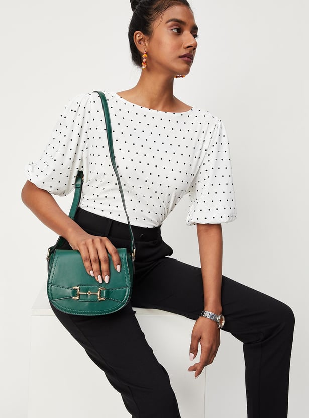 Women Polka Dot Balloon Sleeves Top